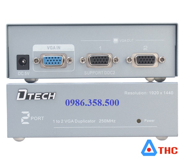 Bộ chia vga 1 ra 2 Dtech 250Mhz